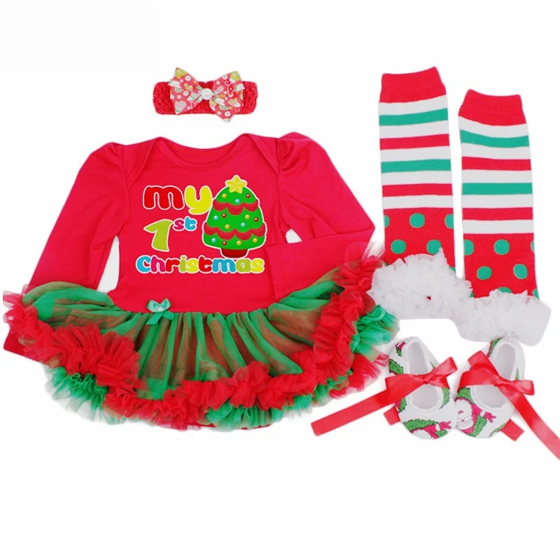 Baby Girl Infant 4pcs Clothing Sets Christmas Romper Dress jumpersuit