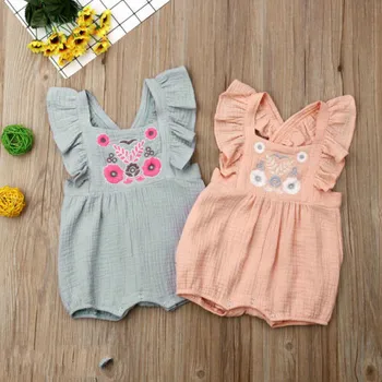 

2019 Summer Newborn Baby Girls Backless Sleeveless Floral Printed Ruffle Short Romper Bodysuit Jumpsuit Outfits Sunsuit 0-24M