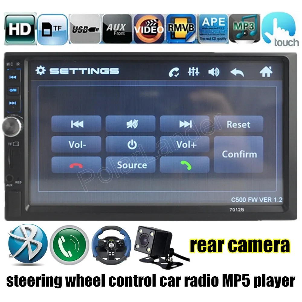 

2 Din steering wheel control Car MP5 MP4 Player 7'' inch HD Touch Screen Bluetooth Stereo Radio FM Audio Video rear view camera