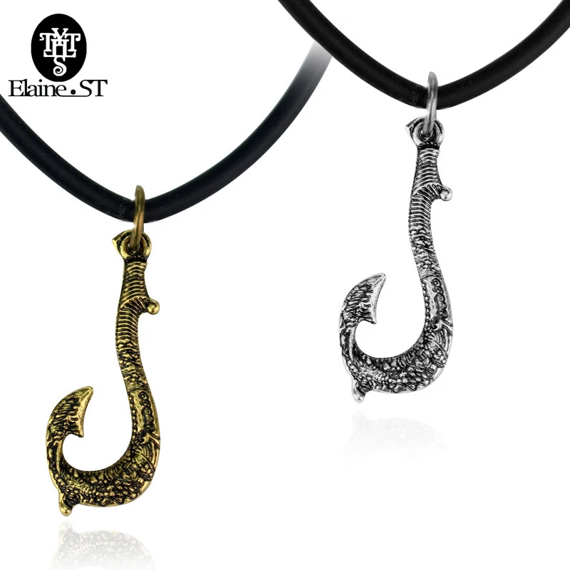 Punk Moana Necklace Fishing Hook Pendant with Leather Rope,Tuna Hook