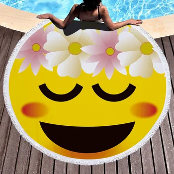 

Weird Emoticon Round Large Beach Towel Microfiber for Adults Tassel 150cm Diameter Tapestry Beach Blanket Towel Shawl Yoga Mat