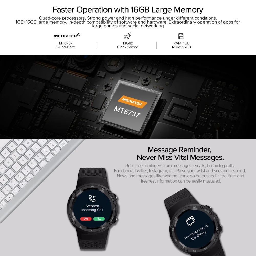 Smart watch Android 7.0 MTK6737 Quad Core 1GB+16GB 5MP Camera 580mAh 4G/3G/2G Data Call SmartWatch Phone Men fashion 2018