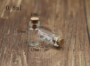 

500pcs/lot 12*24mm 0.8ml Glass Bottles with Clear Cork Stopper Tiny Vials Jars Containers Message Weddings Wish Nail Art Bottles