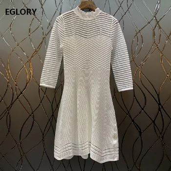 

High Quality Sweater Dress 2019 Spring Summer Fashion Knitted Dress Women Striped Patterns Casual Jumper Dress Soft Knitwear