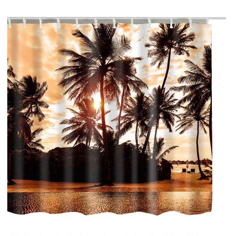 Высокое качество морской кокос дерево занавеска для душа индивидуальный дизайн креативная занавеска для ванны водонепроницаемый из полиэстера ткань - Цвет: C