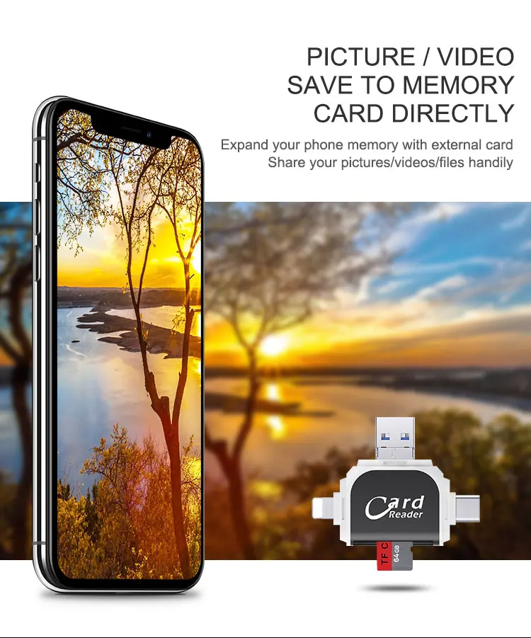 UTHAI R015 кард-ридер 4 в 1 type-c/Lightning/Micro USB/USB 2,0 для iPhone TF/SD кард-ридер