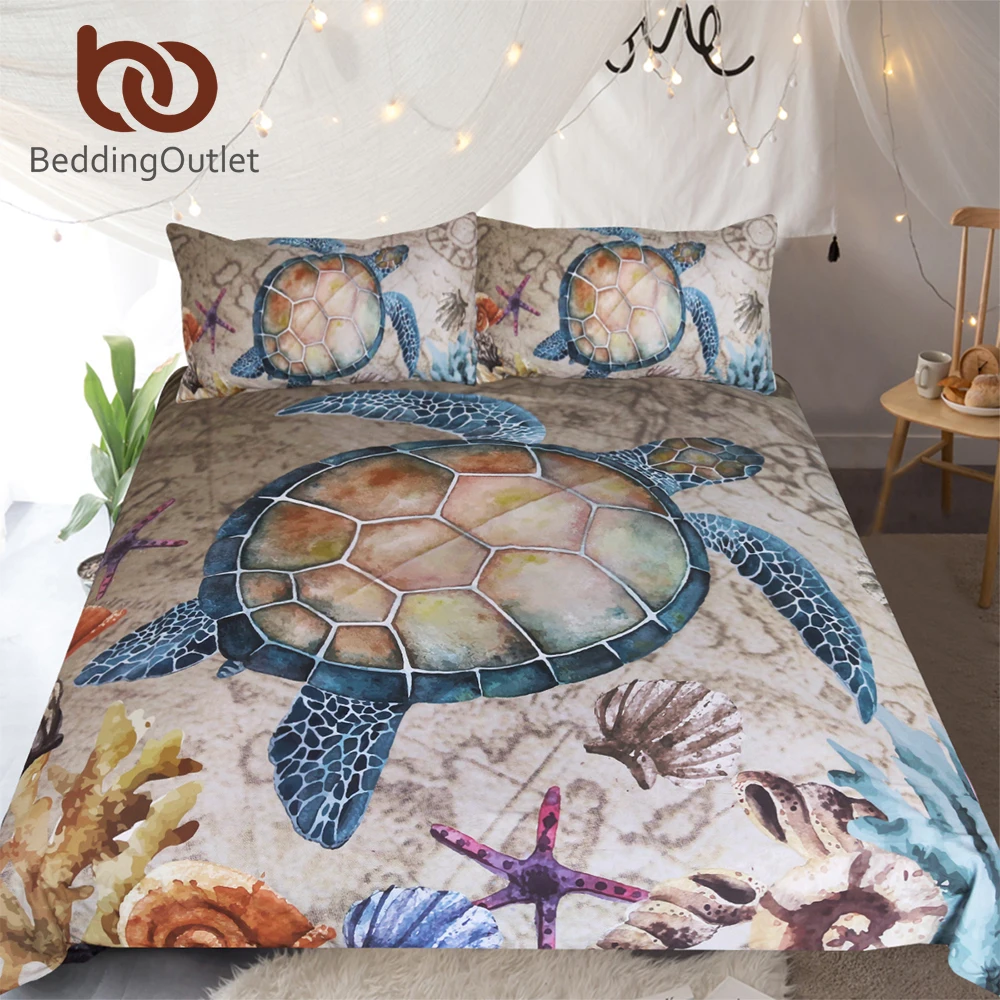 BeddingOutlet Sea Turtle 3 Piece Bedding Set Map Tortoise Duvet Cover