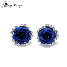 Crazy Feng ювелирные изделия женские новые серебряные Австрийские кристаллы 6 цветов розы бижутерия серьги-гвоздики для свадьбы