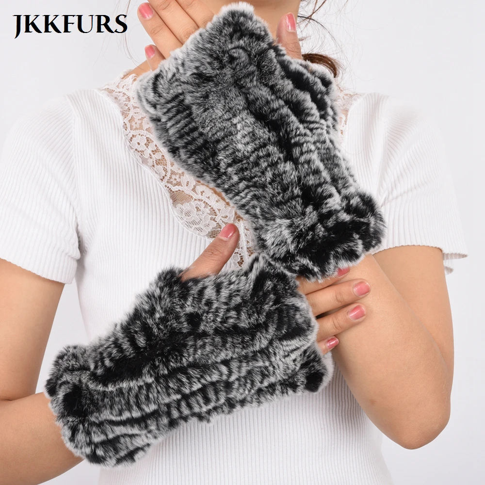 Новое поступление Для женщин реальные перчатки из кроличьего меха женские мягкие митенки зимние теплые вязаные перчатки натуральный