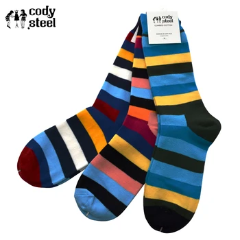 

Cody Steel Men Cotton Socks Retro Colorful Stripe Man Tube Socks Hit Color Nation Wind Male Casual Socks 3pairs(Fit 39-45)