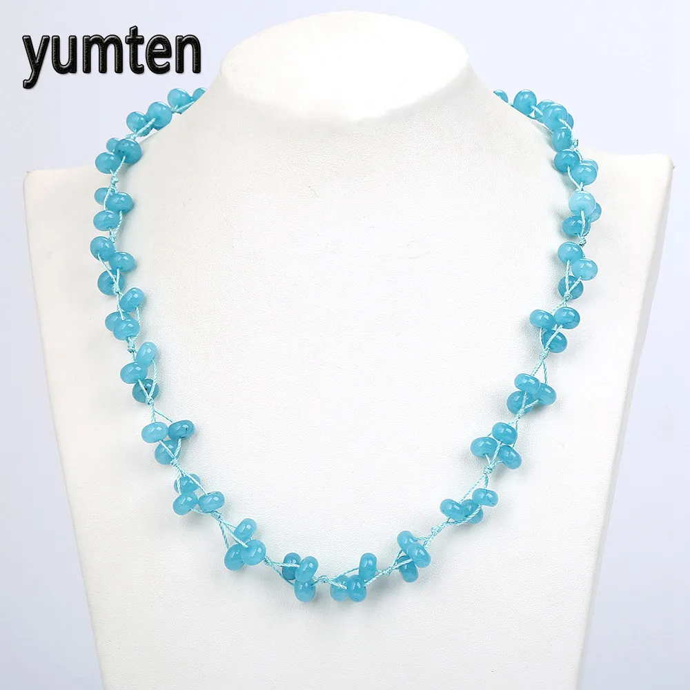 Yumten Aquamarine плетеное ожерелье из натурального камня с кристаллами Женские