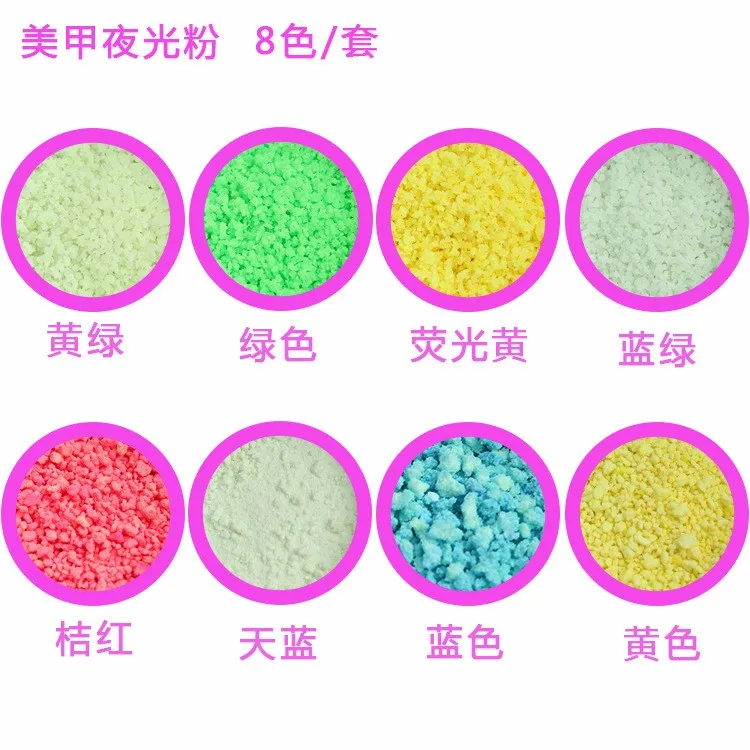 

8 bottles/Set Luminous Fluorescent Powder Sand Glow in Dark 3D Salon Manicure Bright Sand Glow in the Dark 8 Colors Glitter Sand