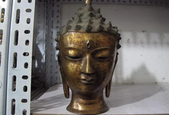

Collectible bronze lion statue S0630 11 Tibet Folk classic Old Bronze Copper buddha Sakyamuni Tathagata Statue Head (B0328)