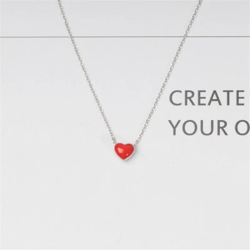 

New Fashion Jewelry Simple Beautiful Love 925 Sterling Silver Fresh Peach Heart Shaped Epoxy Personality Women Necklaces N322