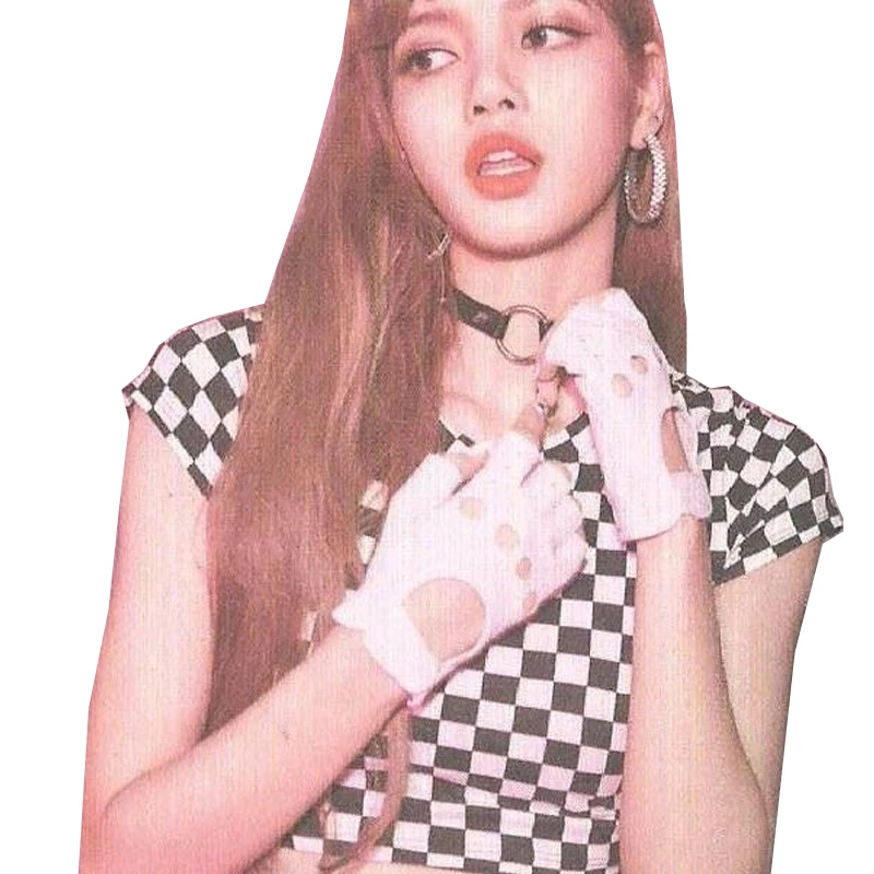 

Black Pink Lisa Same Crop Top Korean Style Plaid Short T-shirt Cropped Tops Harajuku Tshirt Women camisetas mujer verano 2018