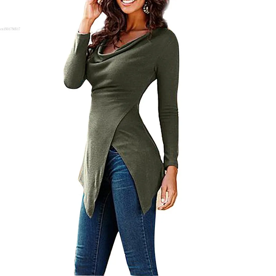 Fashion Women's Long Sleeve Cowl Neck Handkerchief Asymmetrical Hem ...