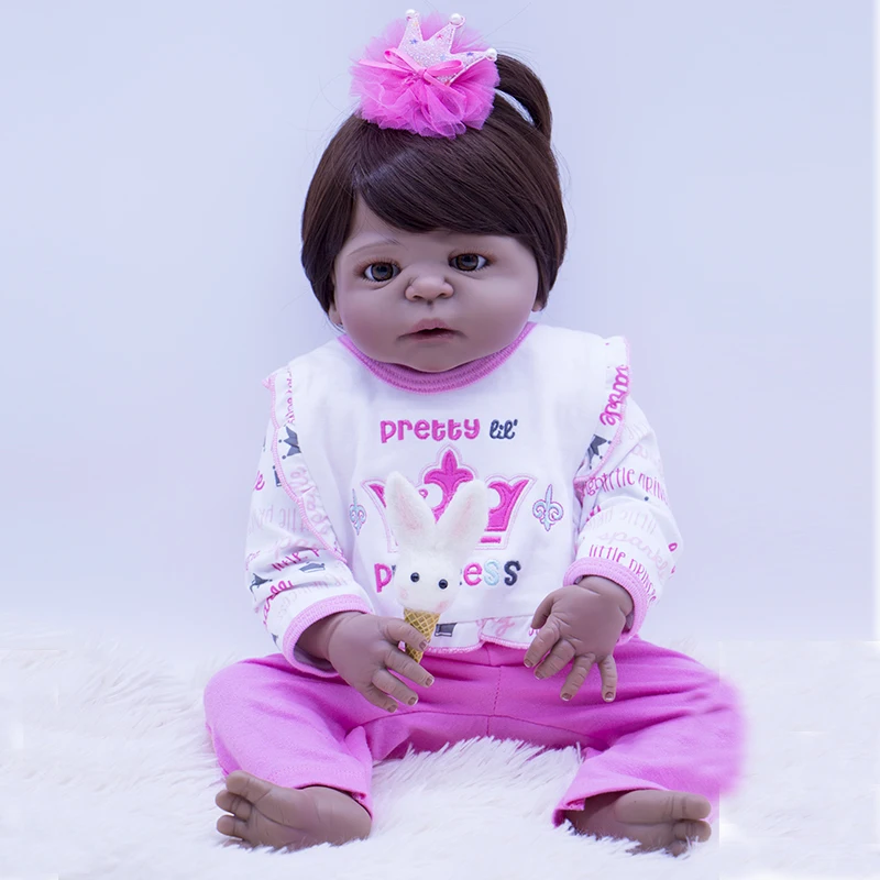 Bebes Reborn 56 см Силиконовая черная кожа куклы настоящая жесткая виниловая принцесса