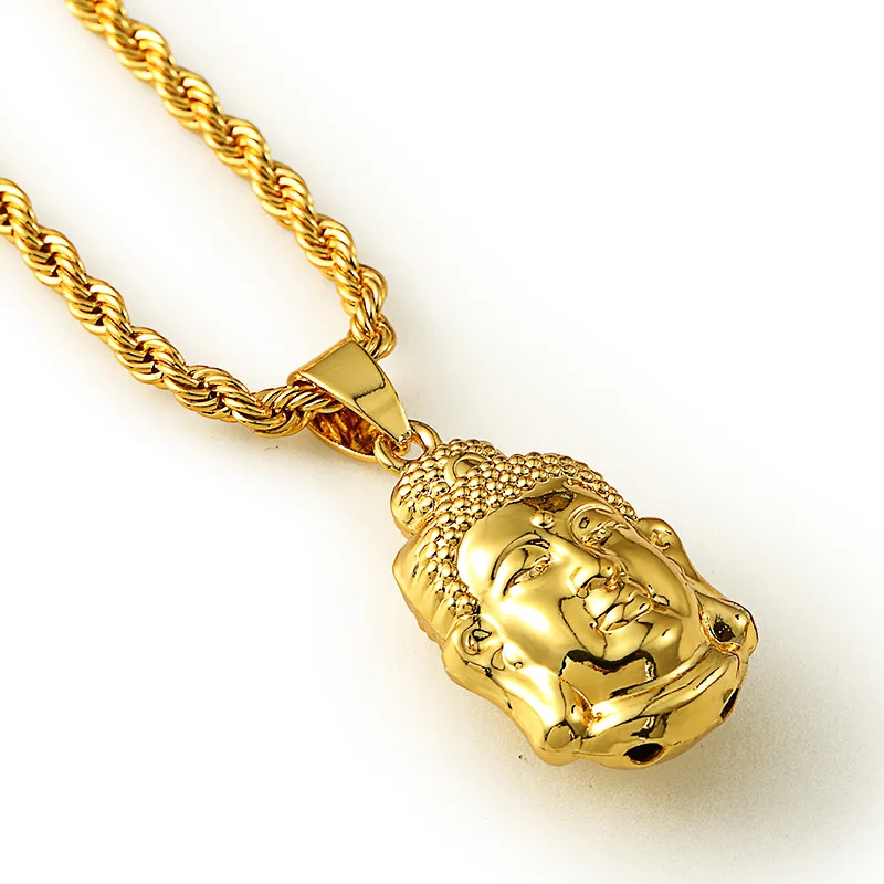 Buddhism Jewelry Yellow Gold Filled Buddha Pendant Necklace with
