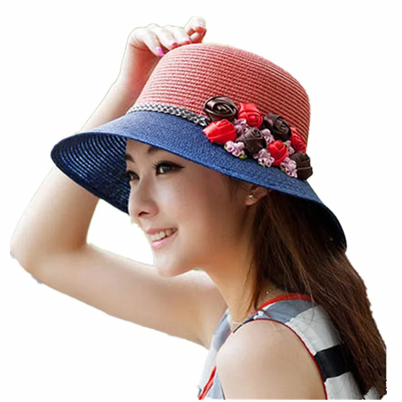 BomHCS новые весенне-летние женские толстовки контрастного цвета широкие с полями, солнце шляпы Мода Путешествия Пляжная соломенная шляпа 17F-313MZ4