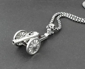 

Stainless Steel Skull Old guns Artillery Cannon Men's Biker Pendant Necklace B71