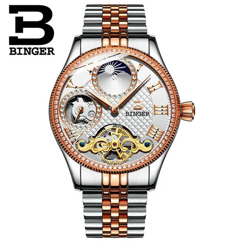 Новые механические мужские часы Бингер роль люксовый бренд Скелет наручные водонепроницаемые часы для мужчин бриллиантовый циферблат сапфир мужской reloj - Цвет: Item 9