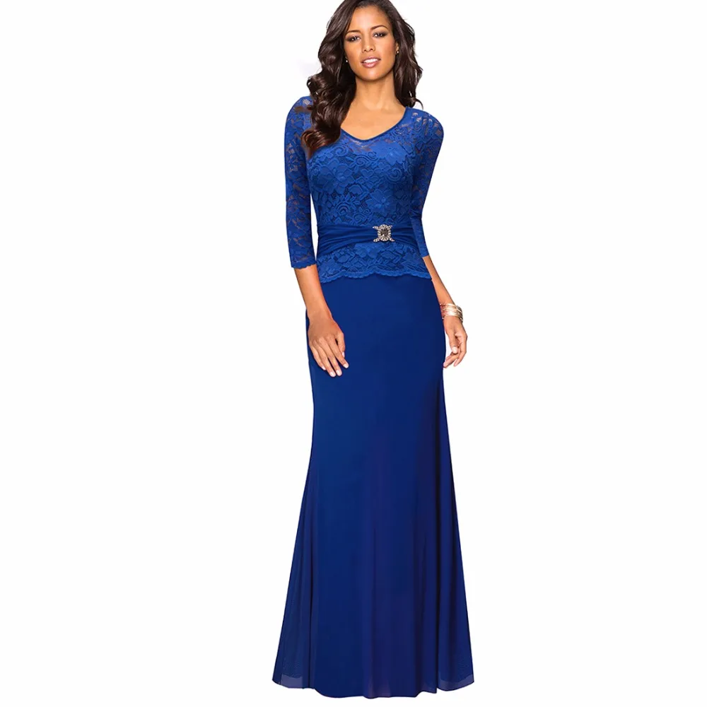 

Elegant V Neck Flroal Lace Scalloped Peplum Long Maxi Dress Women Sexy Evening Gown For Special Occasion EA026