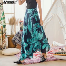 Печати шифон Длинные wrap Юбки Женская Летняя обувь макси юбка раскол Пляж boho Богемская юбка женская винтажная saia Повседневная Зеленая