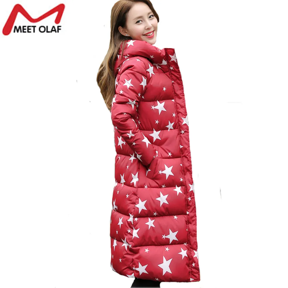 Winter Cotton Padded Jacket 2017 Fashion Women Slim Thick Stars Print Female Coat Parka Warm Winter
