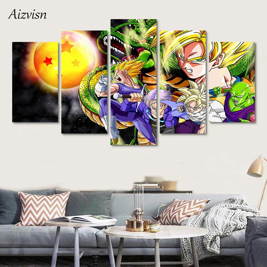 Aizvisn 5 Piece Cartoon Goku Dragon Ball Character Poster Modern Home Wall Decor Canvas Picture Art HD Print Painting | Дом и сад