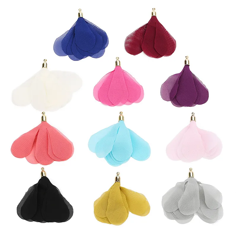 XINYAO 20pcs/lot 55mm Chiffon Flower Earrings Charms with Gold CCB End