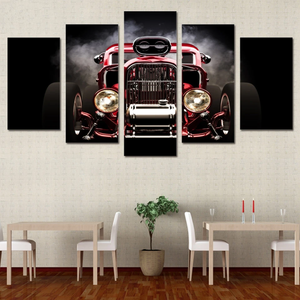 Modern HD Printed Poster Canvas Painting 5 Pieces Wall Art Hot Rod Red