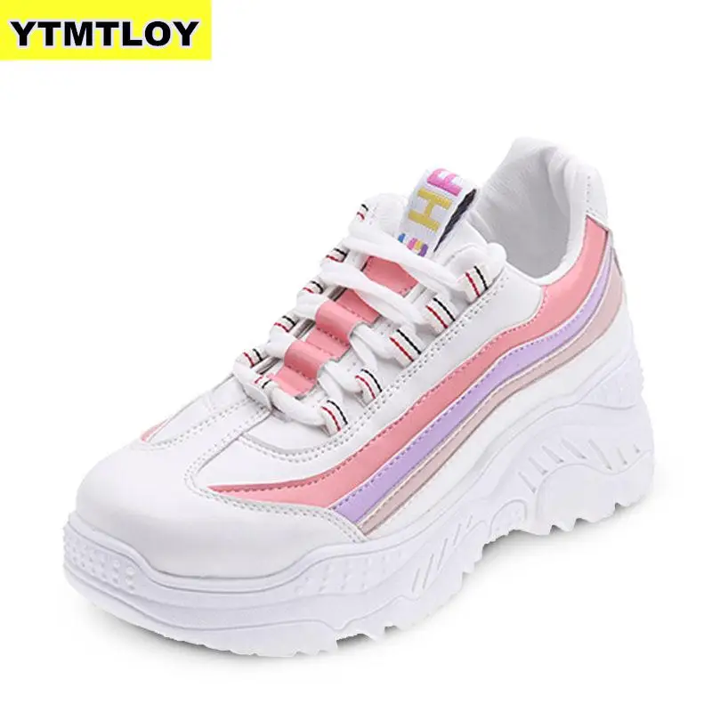 

2019 Women Fashion Shoes White Sneakers Brand Retro Platform Ladies Footwear Breathable Mesh Pink Bling Chunky Shoes