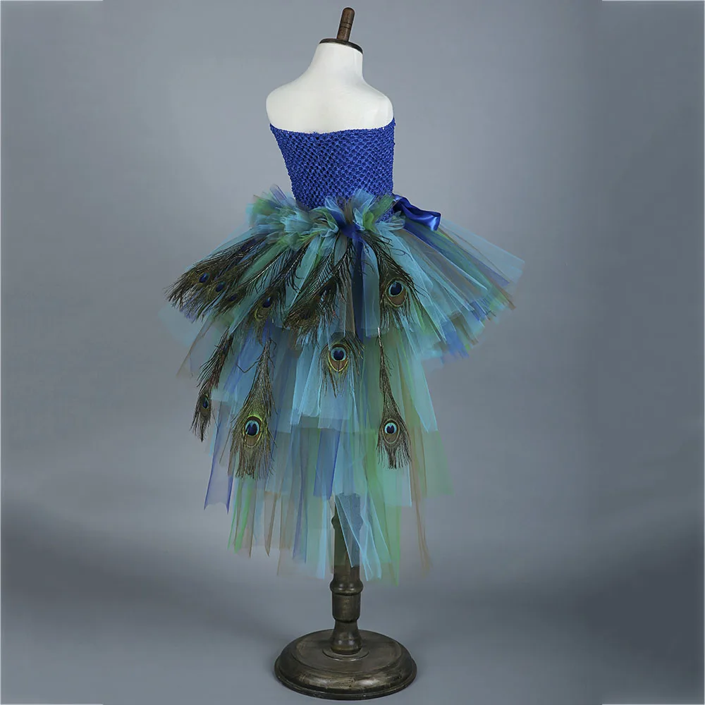 Elegant Long Tail Peacock Tutu Dress for Kids Girl Clothes Children Wedding Party Celebrity Carnival Peacock Dresses Ball Gown (7)