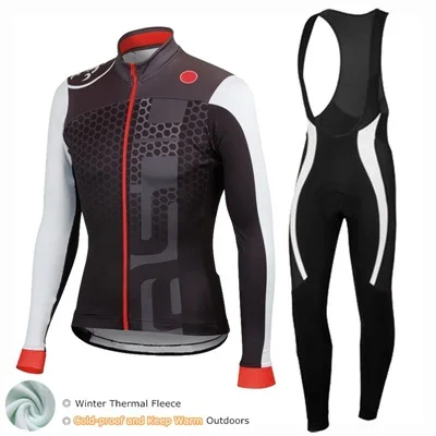 Красный и белый зимний термальный флисовый мужской набор для велоспорта/форма для горного велосипеда/Одежда для велоспорта с длинным рукавом - Цвет: Jersey and BIB Pants