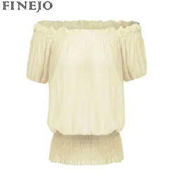 Finejo 2018 Camiseta Топы корректирующие Blusa Для женщин Повседневное Slash Средства ухода за кожей шеи с открытыми плечами Фонари рукавами пикантные