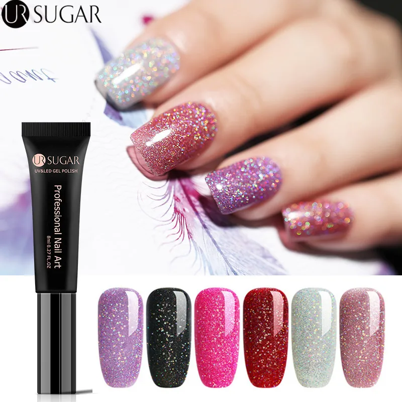 UR SUGAR 8ml Holographic Glitter Gel Polish Rainbow Neon UV Gel Polish