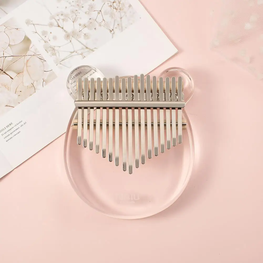 Newest 17 Key Cute Kalimba Mbira Calimba Acrylic Crystal Fingertips Thumb Piano Cute Bear Shape Transparent Keyboard Instrument