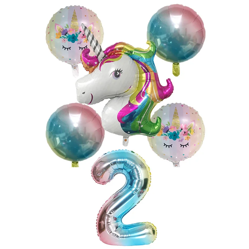 6 шт./лот, Радужный градиентный шар в виде единорога, 32 дюйма, украшение для дня рождения, Детские вечерние шары в виде единорога, шары на свадьбу - Цвет: round