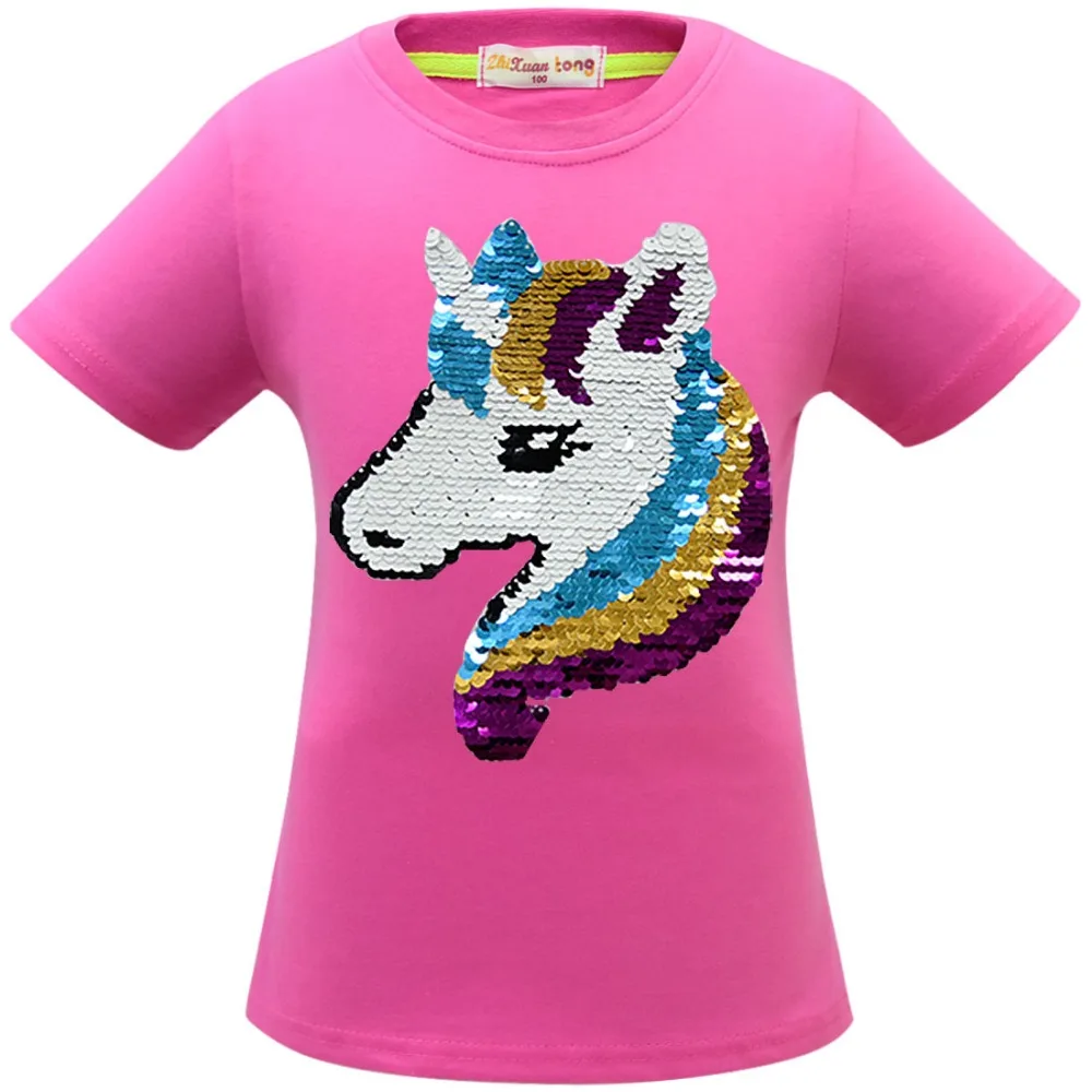 Рубашка с единорогом Camiseta Unicornio, футболка одежда для маленьких девочек топы для маленьких девочек, летняя одежда для детей Roupa Menina Красочные Блестки