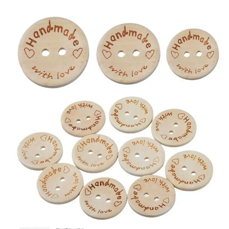 15mm/20mm/25mm Handmade Sewing Buttons Bulk With Love Button-Natural Wooden Scrapbook Gift 100Pcs/lot | Дом и сад