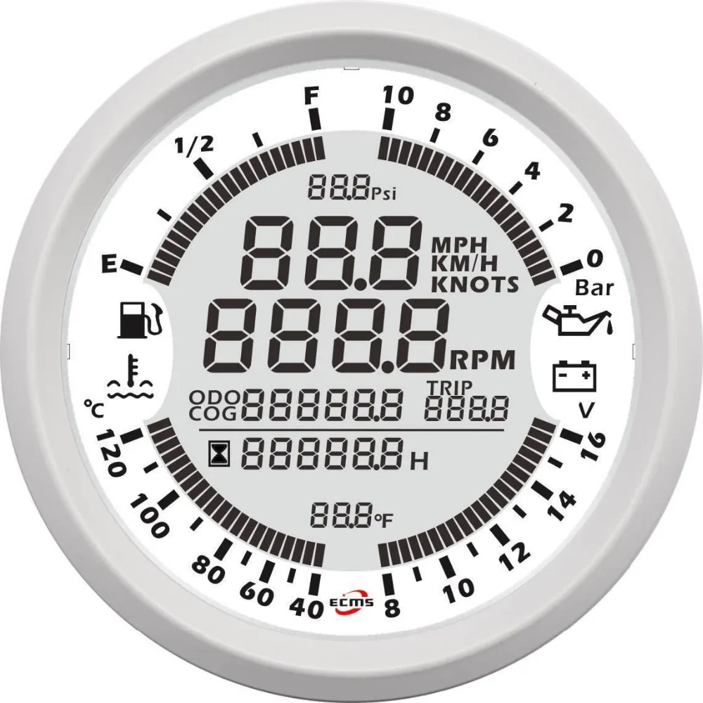 Морской лодка цифровой gps Спидометр Тахометр 6in1 многофункциональный прибор 18-32 В 10Bar 85 мм 7 цветов 316L ободок