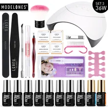 Modelones 36 Вт/48 Вт Светодиодная лампа для ногтей Гель-лак Набор DIY Профессиональный лак для ногтей маникюрный набор 8 цветов Полупостоянный Гель Инструменты для ногтей