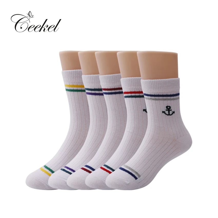 5 Pairs Pack Cotton Kids Socks Breathable Sweat Absorbing White Socks