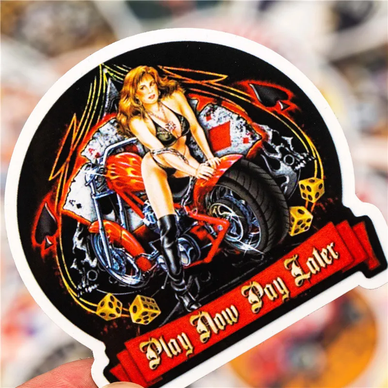 90PCS Vintage Motor Girl Computer Stickers Vinyl Laptop Skin Sticker For Skateboard Guitar Luggage Motorcycle MacBook Sticker