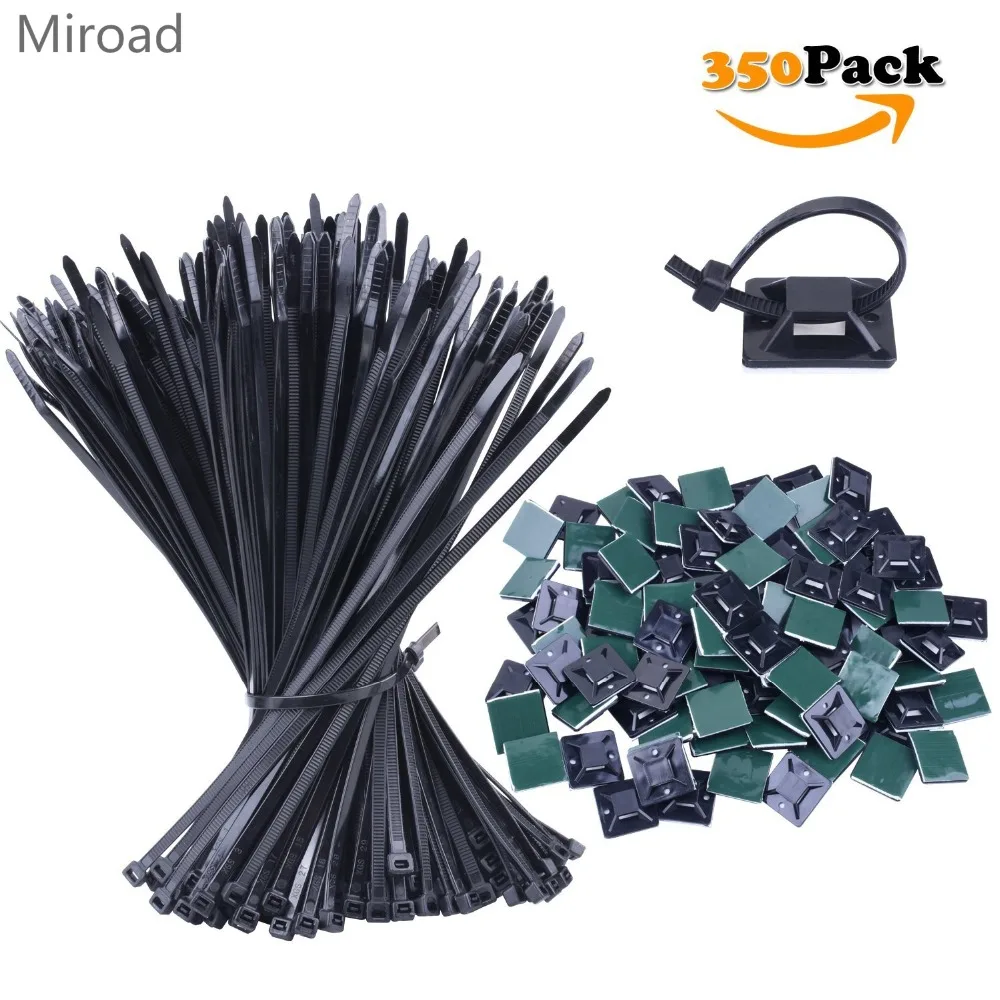 NOUVCOO 250pcs Self locking Zip Ties Black 10 inches & 100pcs Self