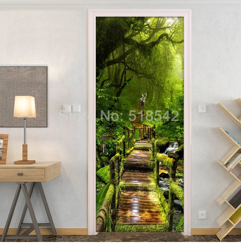 Наклейка на дверь с изображением леса, настенная Фреска, 3D фото обои для гостиной, сделай сам, наклейка на дверь, s ПВХ виниловые обои на дверь, украшение для дома, 3D