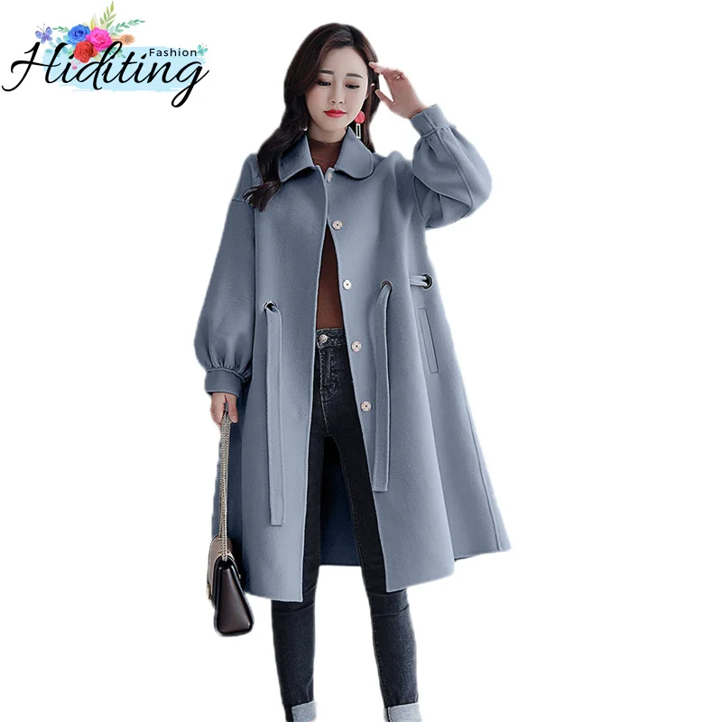 

Women Woolen Coat Autumn Winter Medium Long Jacket 2018 New Large Size Slim Outerwear Thickening Goddess With Woolen Coat DT0453