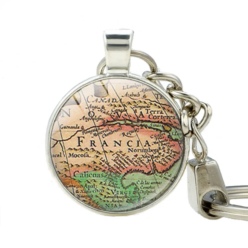 France Map Keychain Jewelry France Vintage Map Pendant Keychains