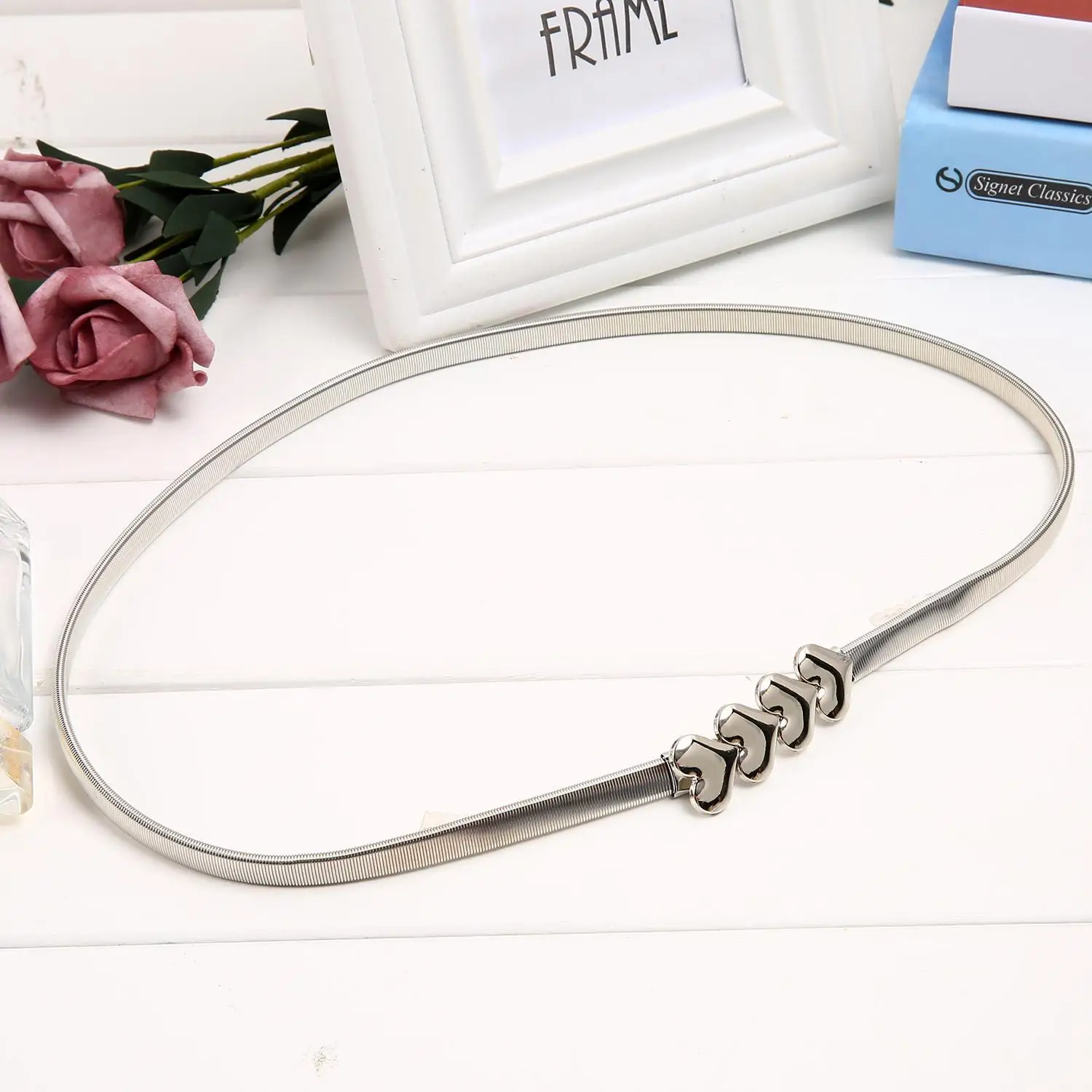 

None Waistband Party Belts Love Waist Slim Casual Four Elastic Spring Metal Women Decoration Heart Hook Belt Stretch Business