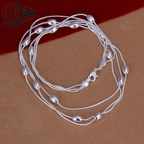 

Wholesale Silver Plated Necklace & Pendant,Fashion Jewelry Accessories,Three Line Light Beads Silver Necklaces
